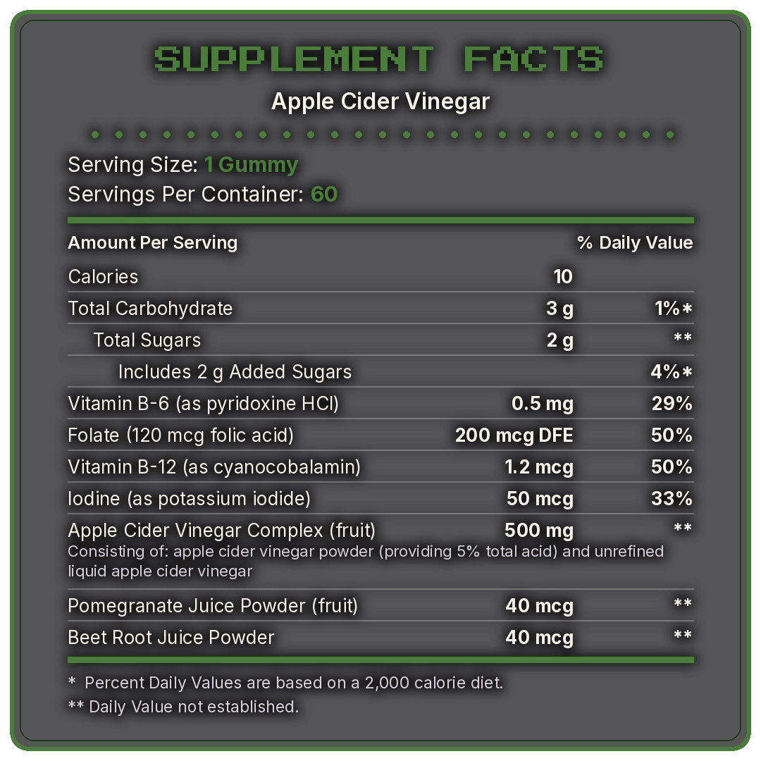 Supplement facts - Code Name Apple Cider Vinegar