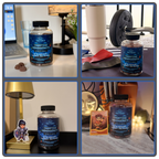 Creatine gummies and jar at the desk, gym and nightstand, four creator photos - Code Name Creatine Monohydrate