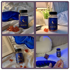 Melatonin gummies and jar by the bed and nightstand, four creator photos - Code Name Melatonin