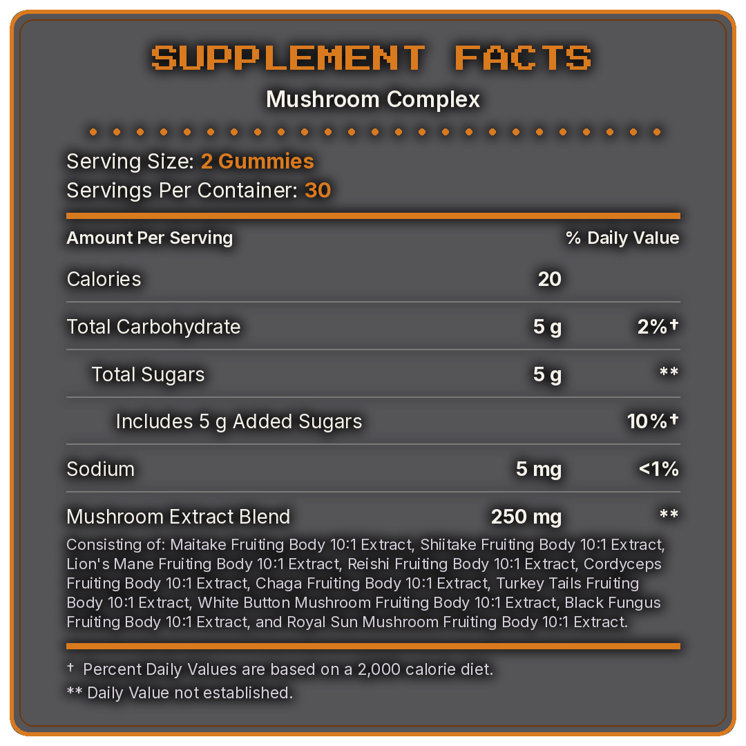 Supplement facts - Code Name Mushroom Complex