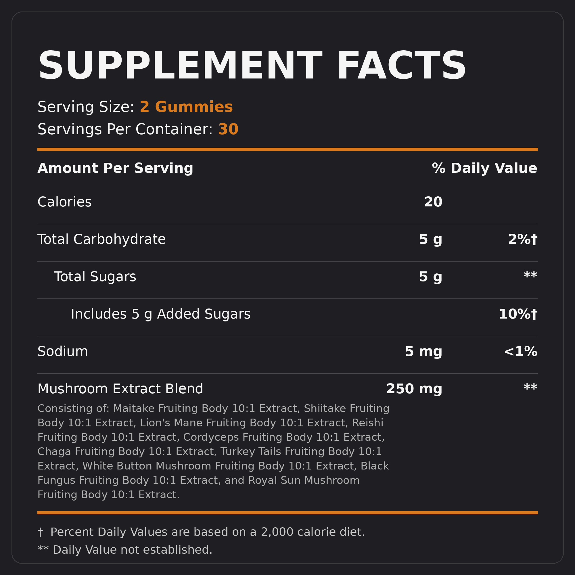 Code Name: Mushroom Complex - Supplement Facts